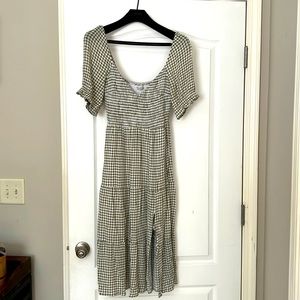 Abercrombie & Fitch Green and White Gingham Midi Dress Size L
